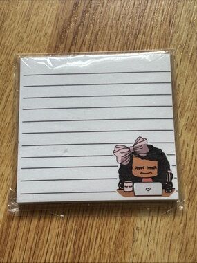 Post-it Lined Sticky Notes with Girl with Pink Bow and Laptop